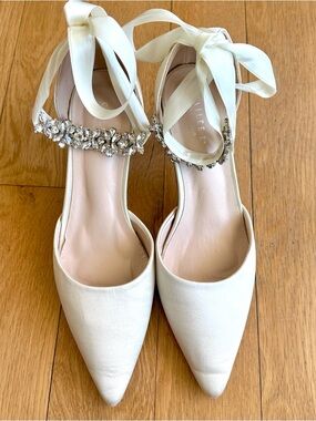 Chic White Satin Heels with Rhinestone Accents